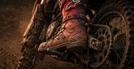 Boot on the footpeg through a rut