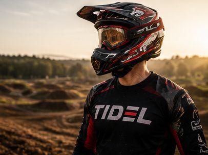 Rider in helmet and gear