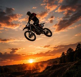 Rider silhouetted against the sunset